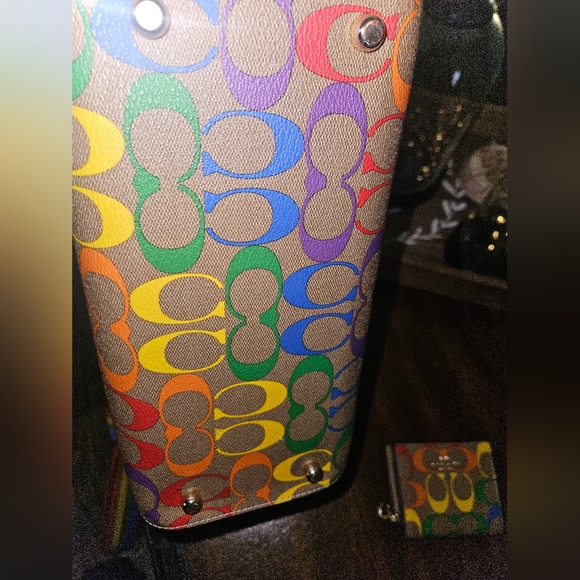 Coach Rowan Satchel Bag and Wallet ln Rainbow Signature Canvas - Picture 9 of 16